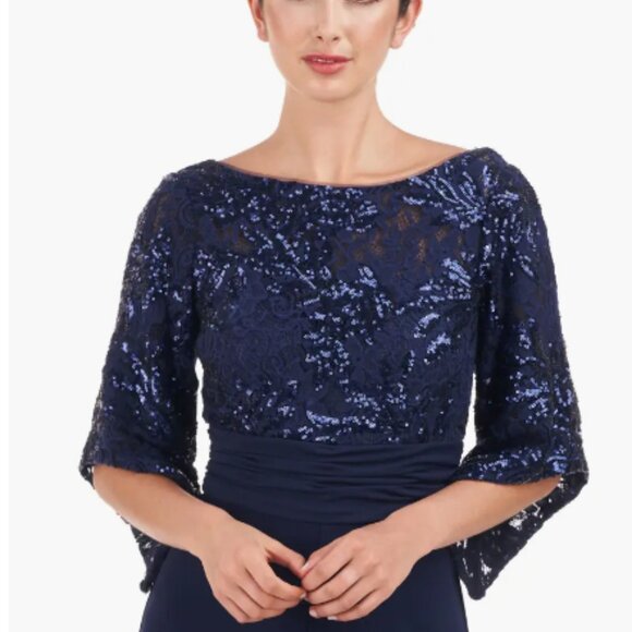 JS COLLECTIONS BELLE SEQUIN WIDE LEG NAVY JUMPSUIT DRESS sz 16 - Picture 4 of 7